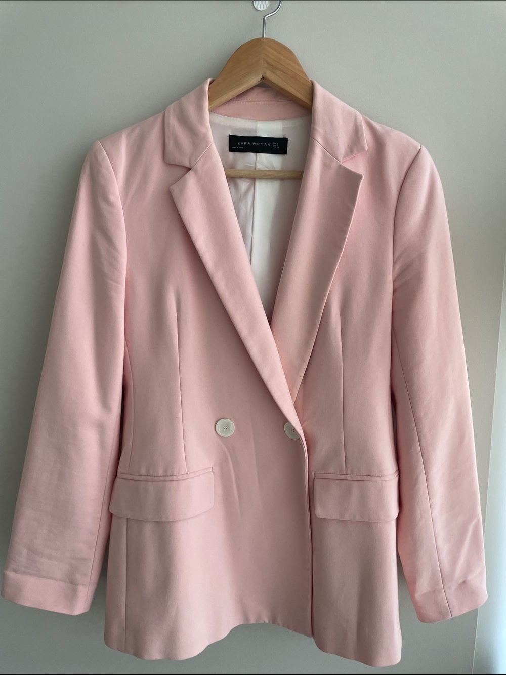 Zara Light Pink Double-Breasted Blazer